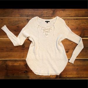 Oversized Ivory American Eagle lace up sweater